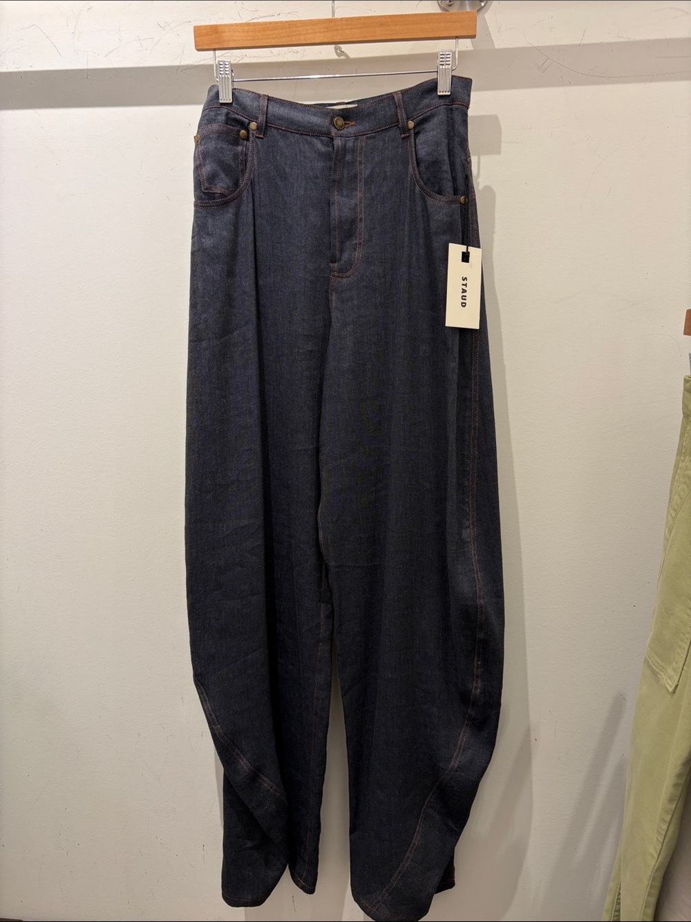 STAUD Women’s Harrison Pant Chambray Dark Blue Jean Size 4